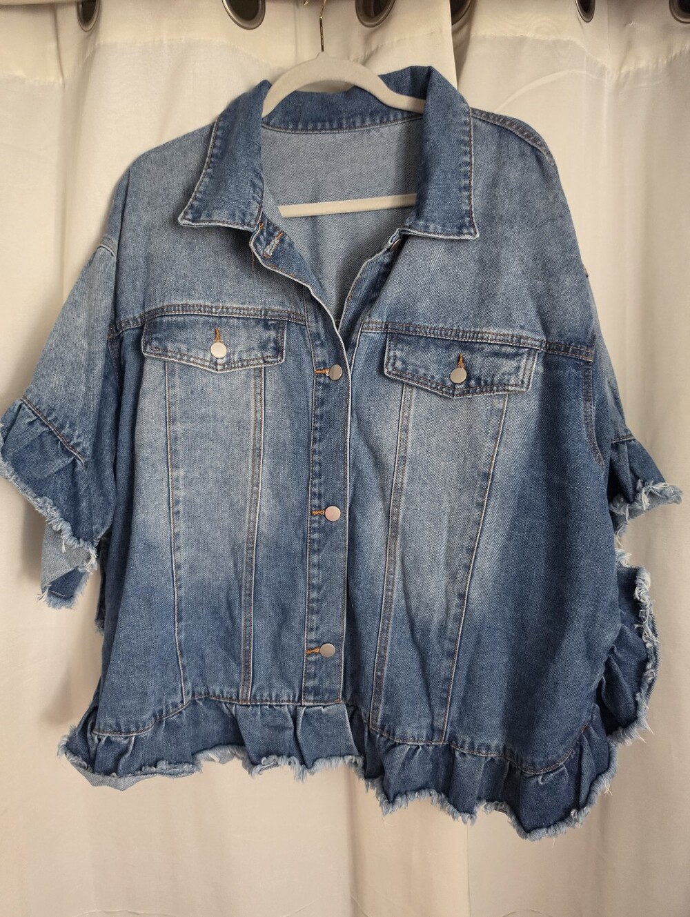 Light Wash Ruffle Hem Denim Jacket